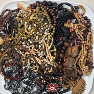 Curated Craft Jewelry Lot - 3 lbs Natural Wood Bead Earthy Collection